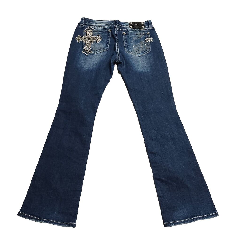 Miss Me Jeans Easy Boot Women 29 Denim Distressed Bling JE5340E7L